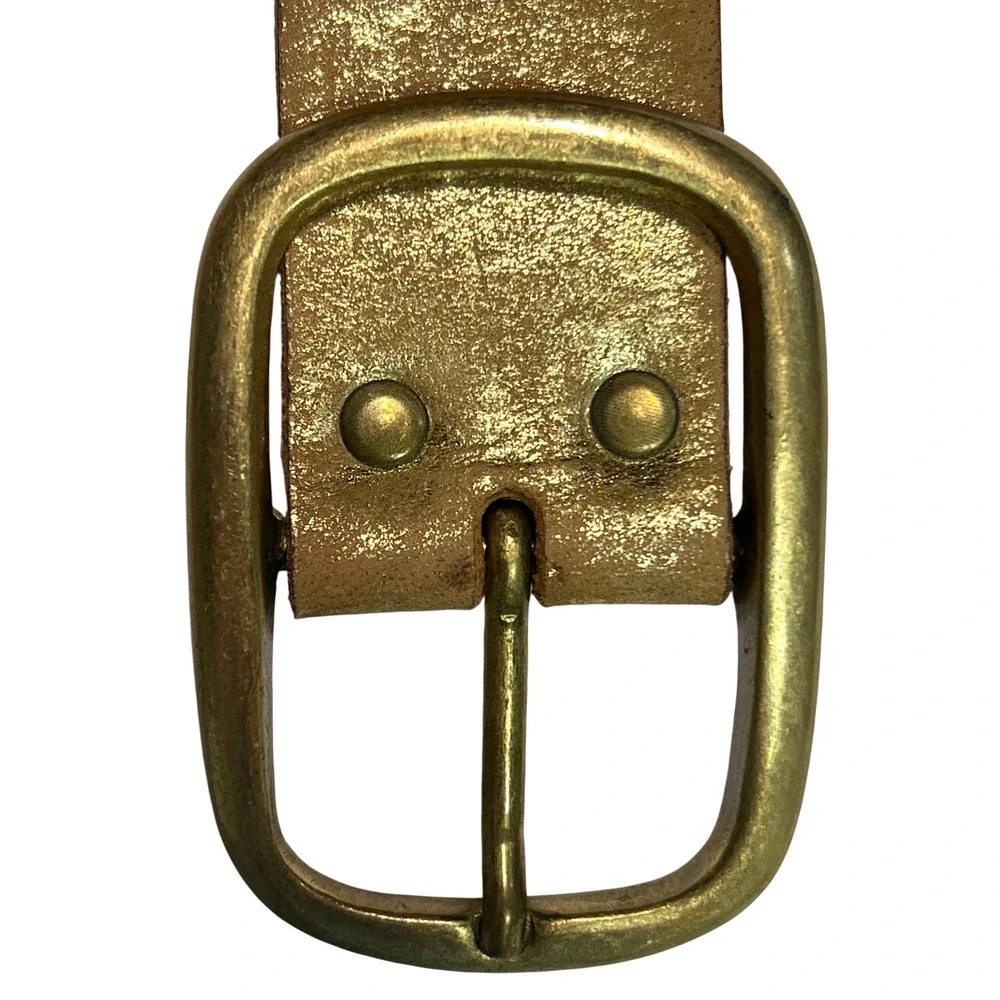 Womens Distressed Metallic Gold Studded Leather Belt Wide Brass Buckle L (33-37)